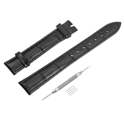 Harfington Uxcell Leather Band Embossed 14mm Leather Watch Strap with Spring Bars, Black