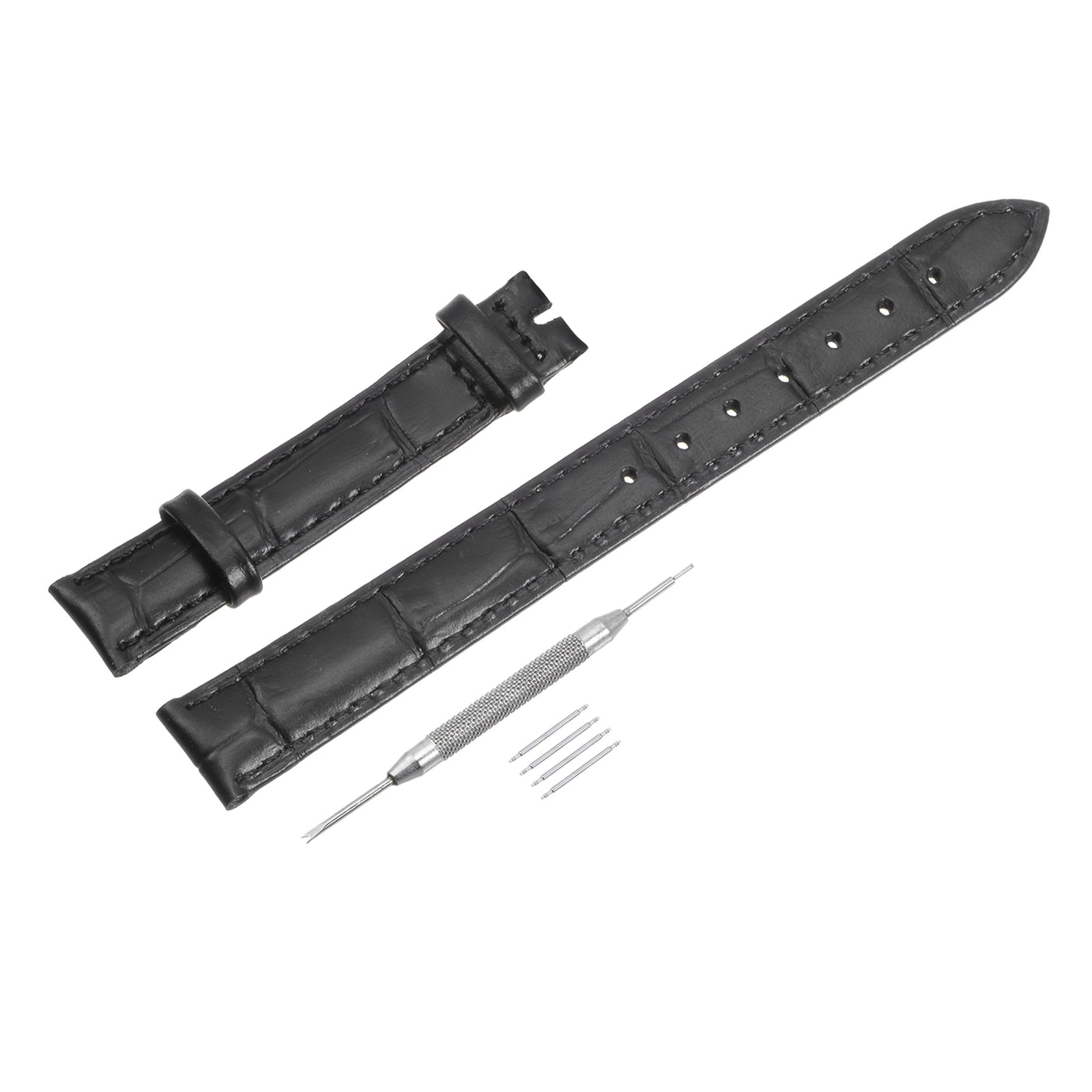 uxcell Uxcell Leather Band Embossed 13mm Leather Watch Strap with Spring Bars, Black