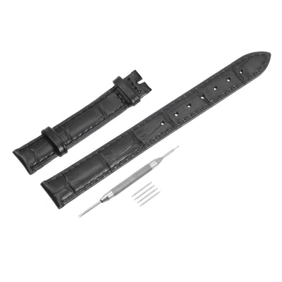 Harfington Uxcell Leather Band Embossed 13mm Leather Watch Strap with Spring Bars, Black