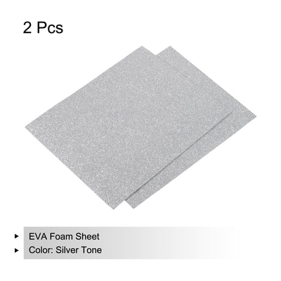 Harfington Glitter EVA Foam Sheets Silver Tone 10.8x8.4 Inch 1.5mm for Art Craft Pack of 2