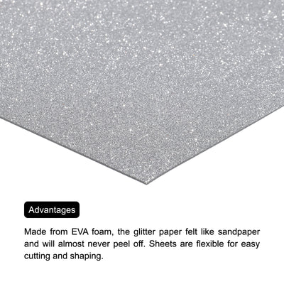Harfington Glitter EVA Foam Sheets Silver Tone 10.8x8.4 Inch 1.5mm for Art Craft Pack of 2