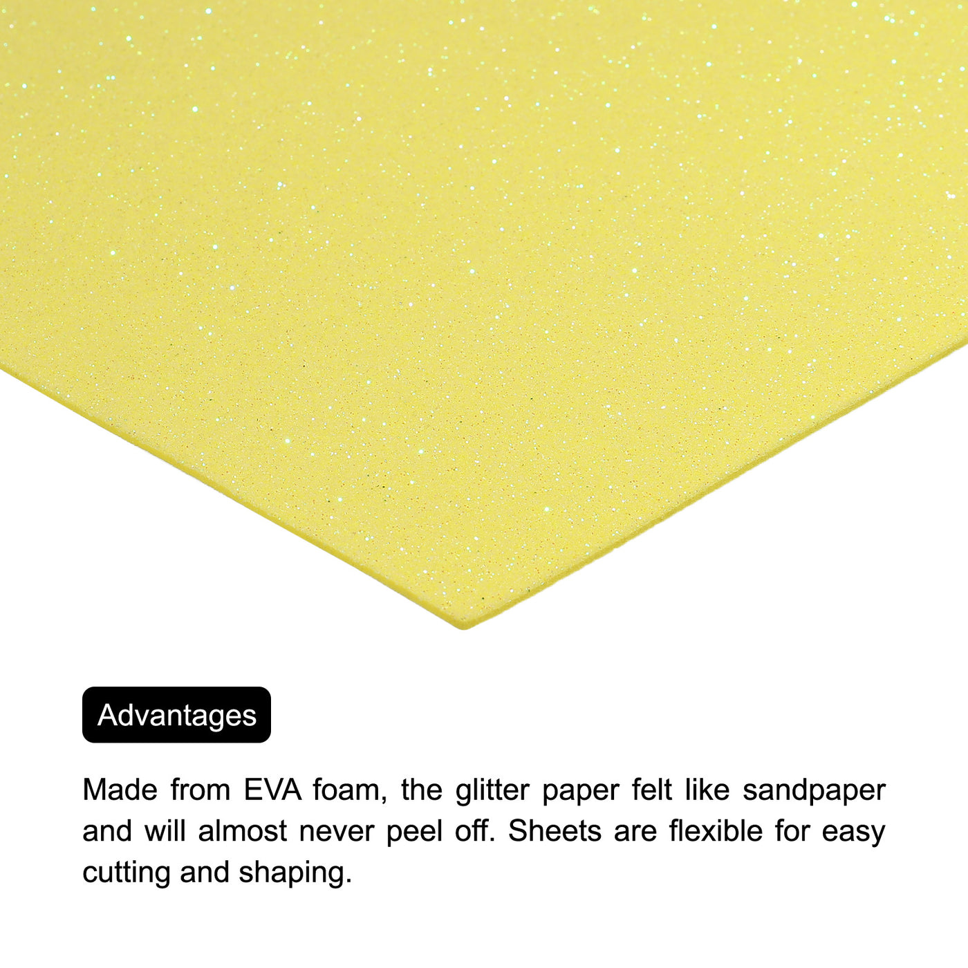 Harfington Glitter EVA Foam Sheets Yellow 10.8x8.4 Inch 1.5mm for Arts and Crafts Pack of 2