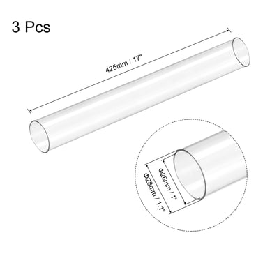 Harfington Plastic Pipe Rigid Round Tube Clear 1"(26mm) ID 1.1"(28mm) OD 17" (425mm) High Impact for Lighting, Models, Water Plumbing, Pack of 3