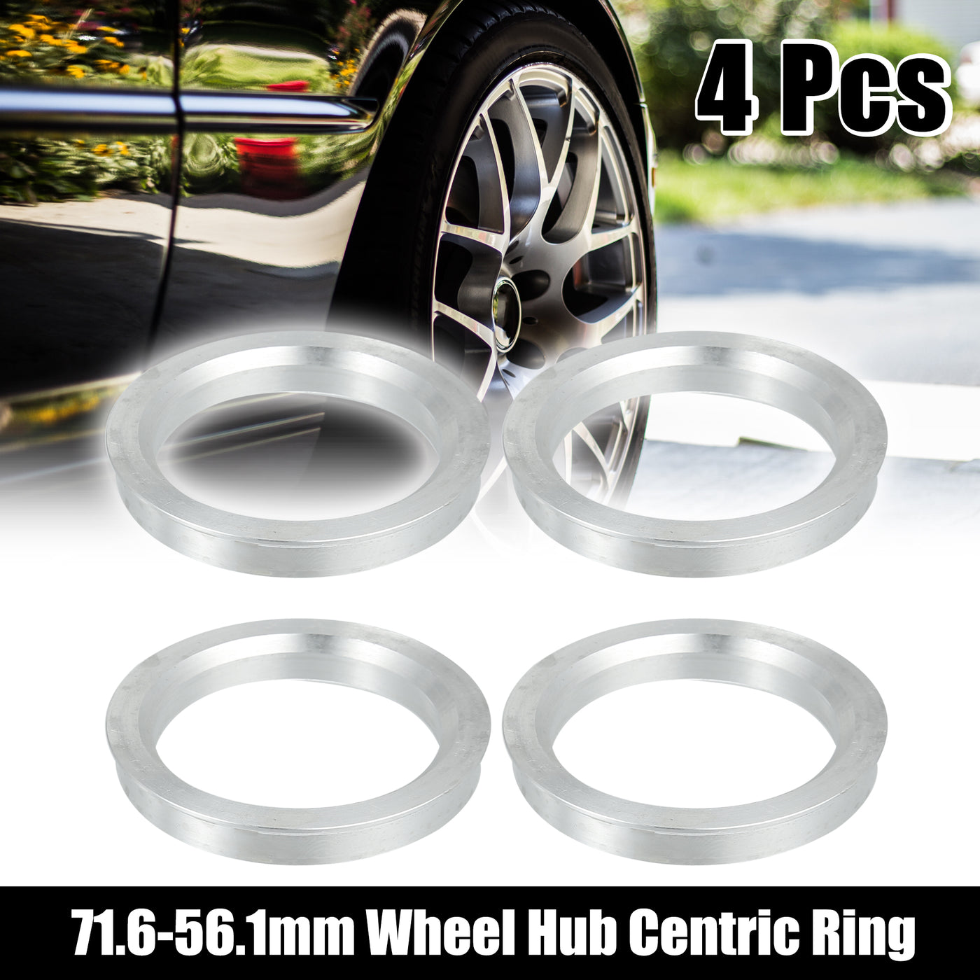 ACROPIX 71.6mm to 56.1mm Universal Car Hub Centric Rings Silver Tone - Pack of 4