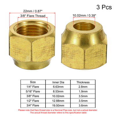 Harfington Brass Flare Nut, 3/8" Flare Female Flared Tube Fitting Nut Connector Adapter for HVAC Air Conditioner, Pack of 3