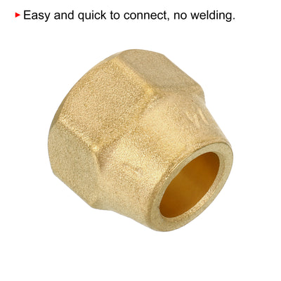 Harfington Brass Flare Nut, 1/2" Flare Female Flared Tube Fitting Nut Connector Adapter for HVAC Air Conditioner, Pack of 3