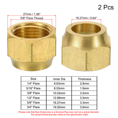 Harfington Brass Flare Nut, 5/8" Flare Female Flared Tube Fitting Nut Connector Adapter for HVAC Air Conditioner, Pack of 2