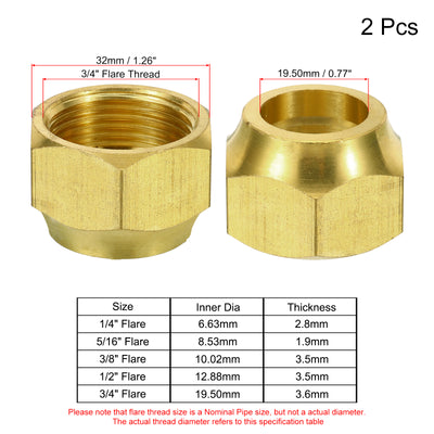 Harfington Brass Flare Nut, 3/4" Flare Female Flared Tube Fitting Nut Connector Adapter for HVAC Air Conditioner, Pack of 2