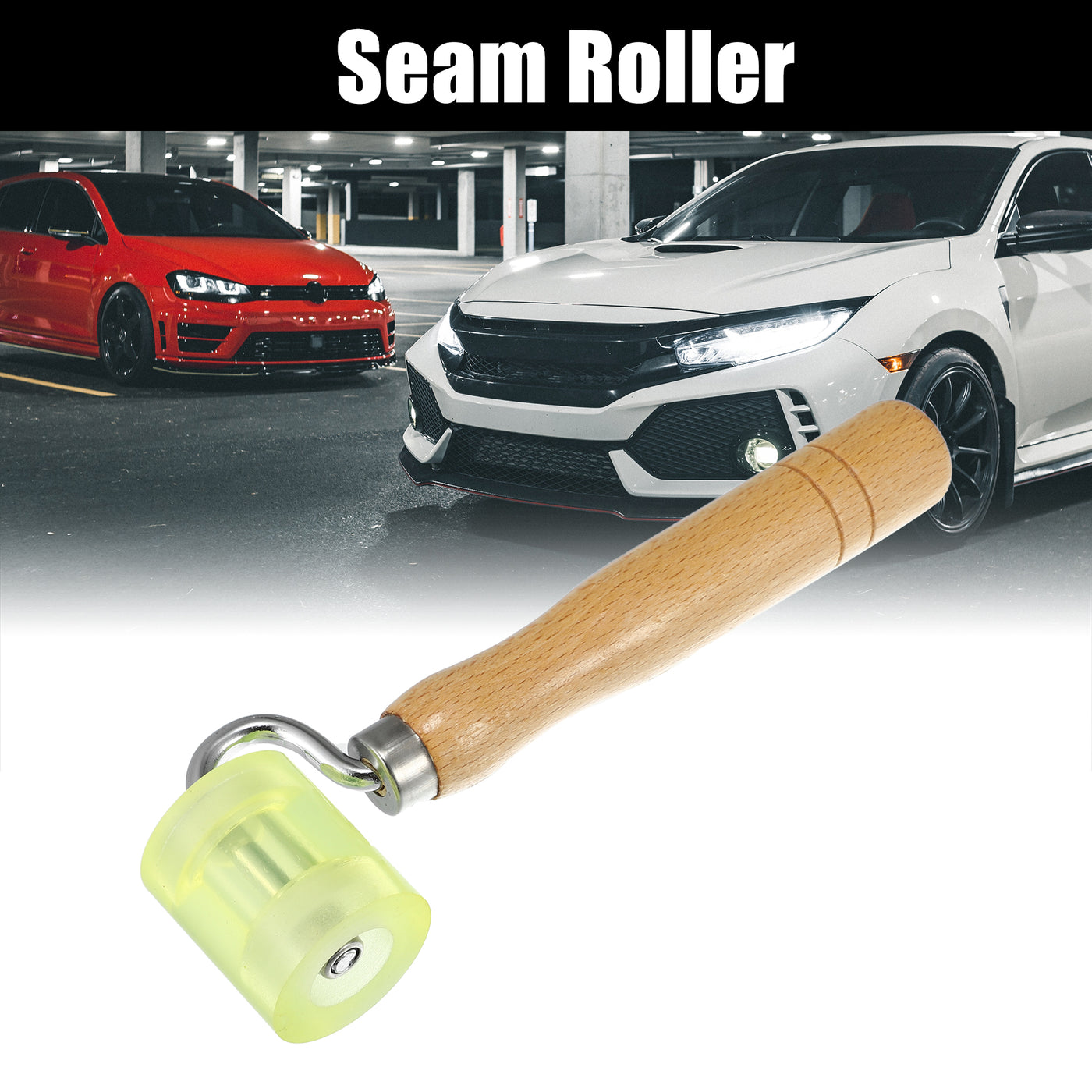 X AUTOHAUX 1pcs Seam Roller Wallpaper Car Audio Sound Deadening Application Roller Tool for Auto Noise Wheel Hand Pressure Roller PU Wooden Handle