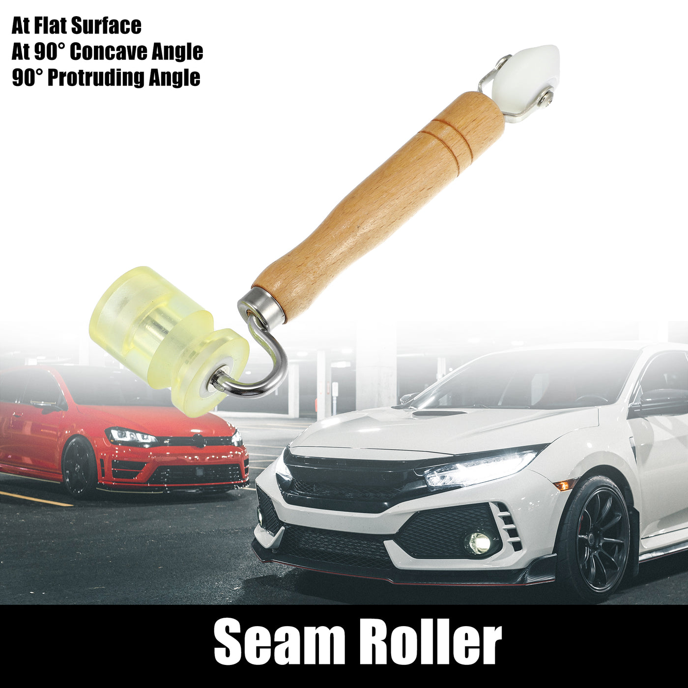 X AUTOHAUX 1pcs Seam Roller Wallpaper Car Audio Sound Deadening Application Roller Tool for Auto Noise Wheel Hand Pressure Roller PU Wooden Handle
