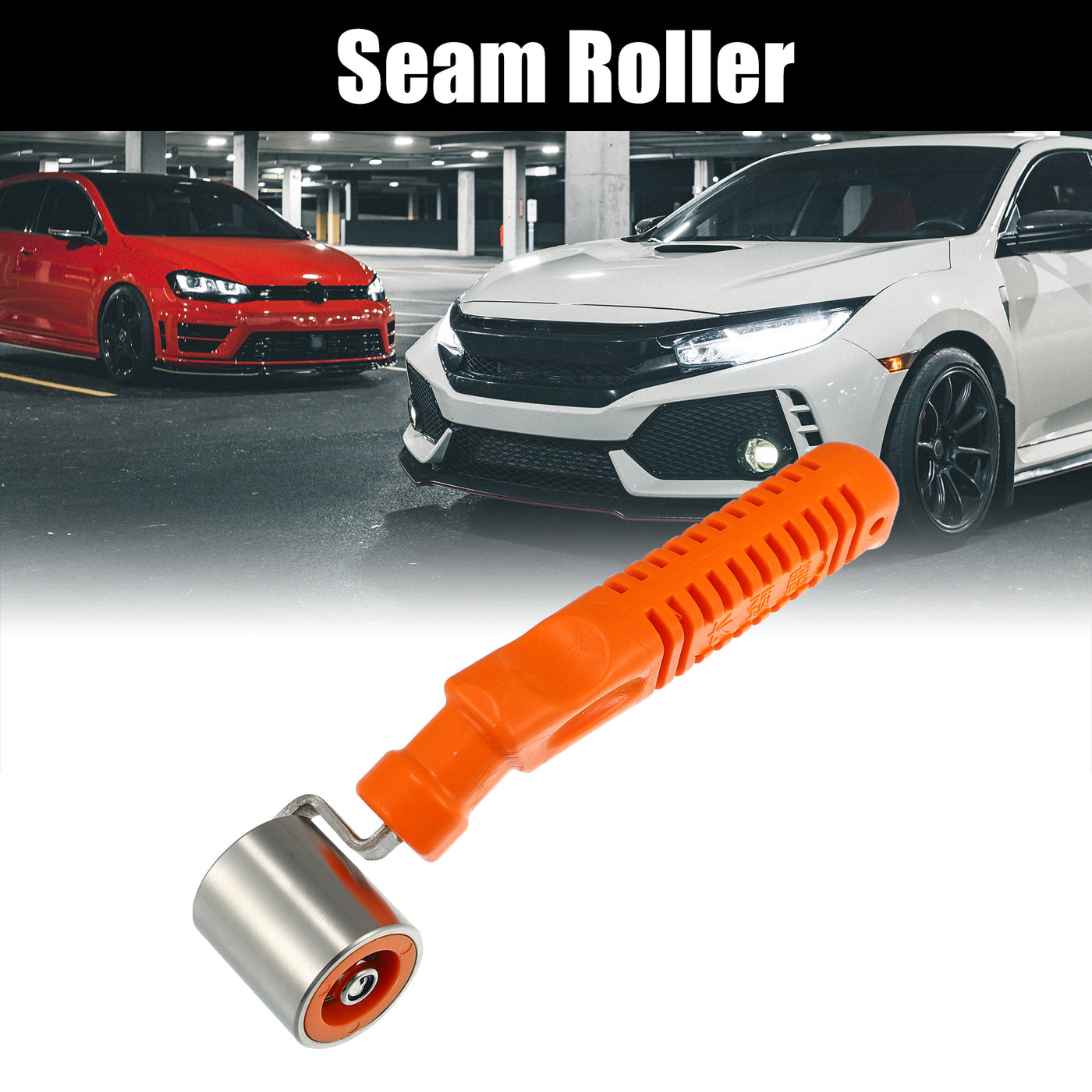 X AUTOHAUX 3.5cm Steel Seam Roller Wallpaper Car Audio Sound Deadening Application Roller Tool with Anti-Slip for Auto Noise Wheel Hand Pressure Roller Metal Plastic