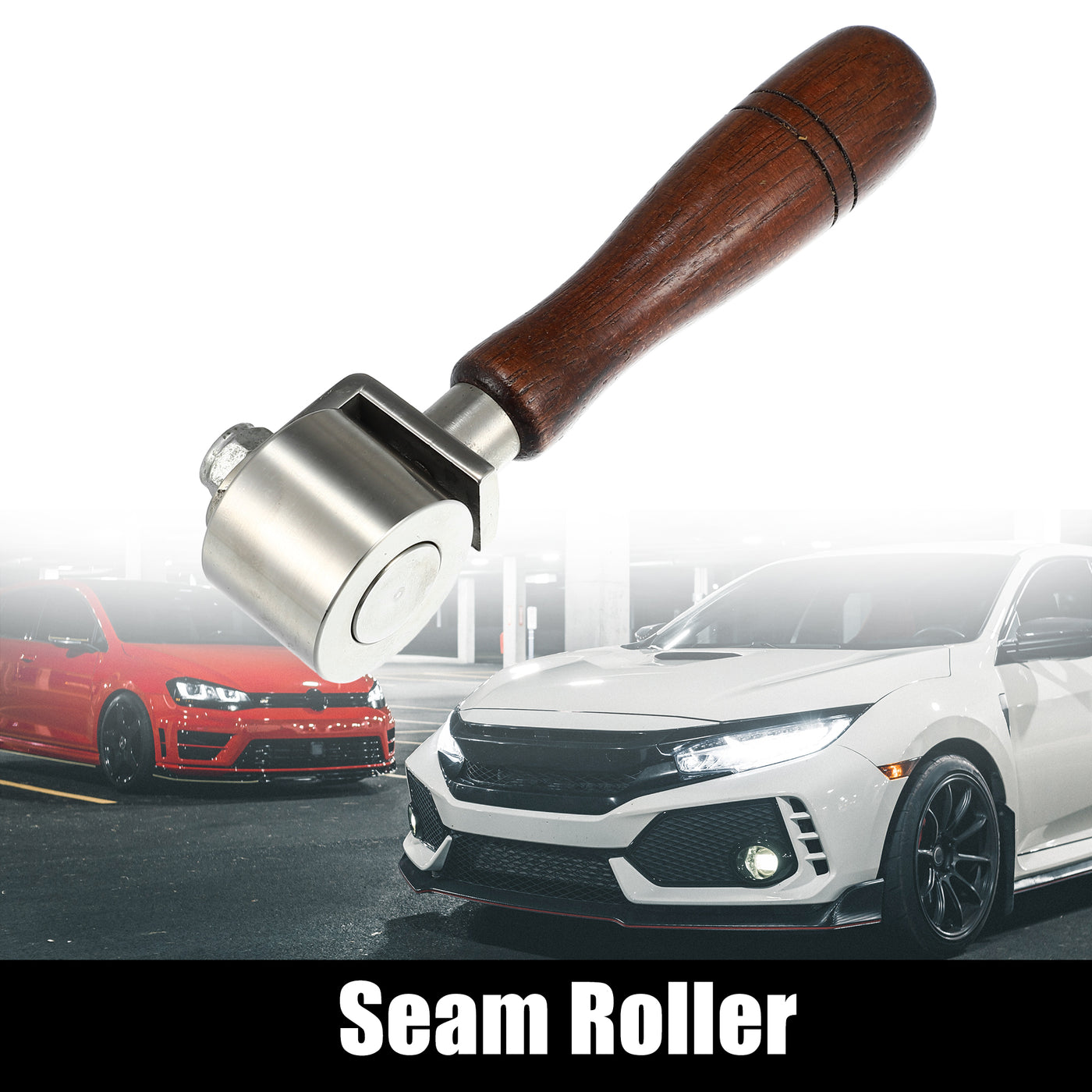 X AUTOHAUX 2.6cm Seam Roller Wallpaper Car Audio Sound Deadening Application Roller Tools for Auto Noise Wheel Hand Pressure Roller Metal Wooden Handle
