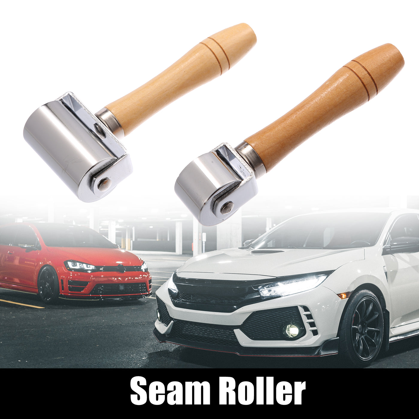 X AUTOHAUX 1Set Steel Seam Roller 2.5cm/0.98" and 6cm/2.36" Roofing Bearing Flat for Wallpaper Car Audio Sound Deadener Auto Noise Pressure Smoothing Laminate Paint DIY Tool