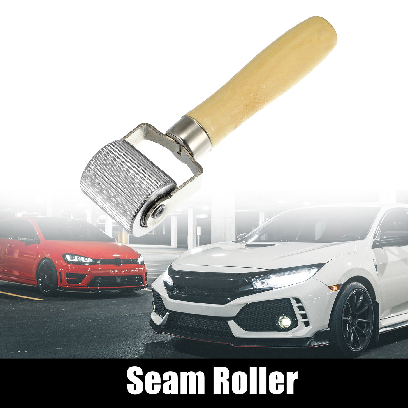 X AUTOHAUX Seam Roller 4cm Wallpaper Car Audio Sound Deadening Application Roller Tool for Auto Noise Wheel Hand Pressure Roller Metal Wooden Handle