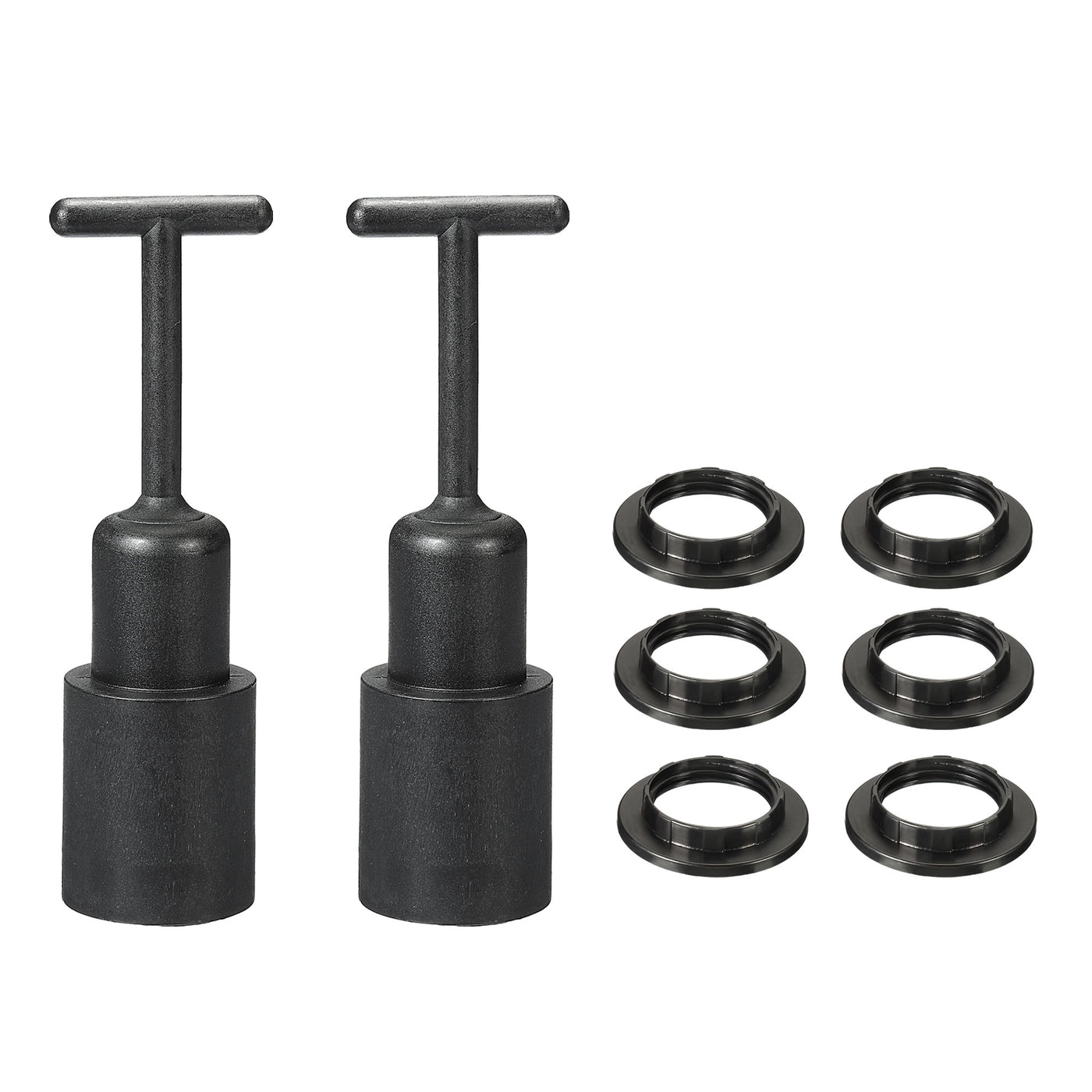 Harfington E14 Socket Ring Removal Tool T Type with Lamp Shade Socket Rings for Medium Base, Light Replacing Accessories, Black Pack of 8