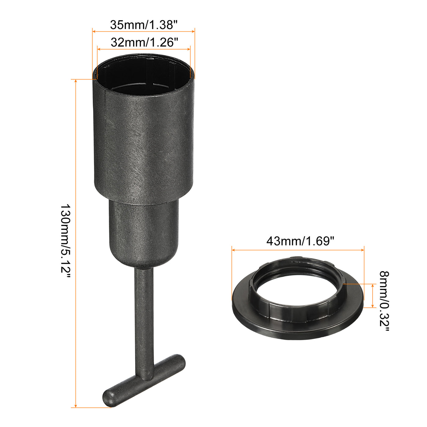 Harfington E14 Socket Ring Removal Tool T Type with Lamp Shade Socket Rings for Medium Base, Light Replacing Accessories, Black Pack of 15