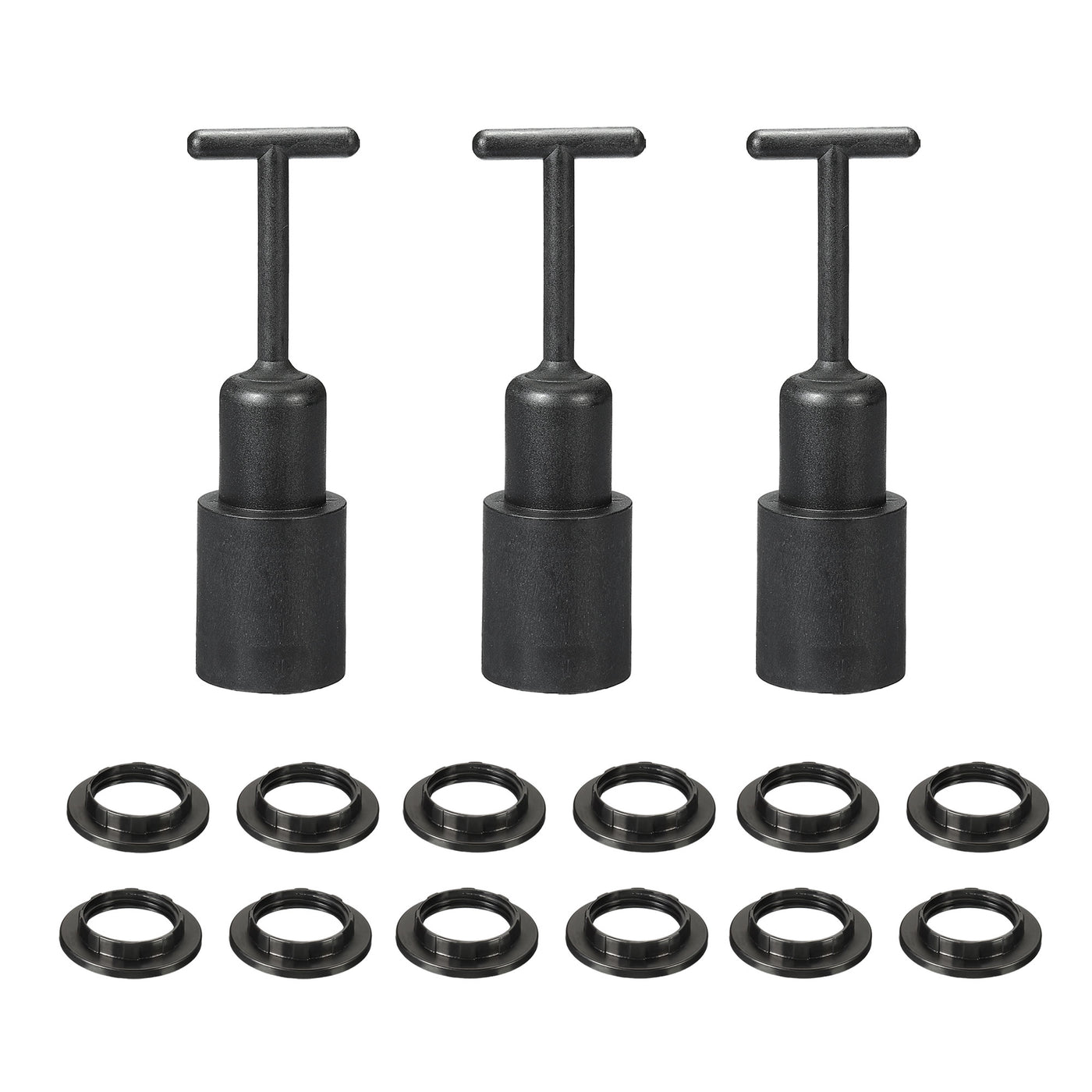 Harfington E14 Socket Ring Removal Tool T Type with Lamp Shade Socket Rings for Medium Base, Light Replacing Accessories, Black Pack of 15