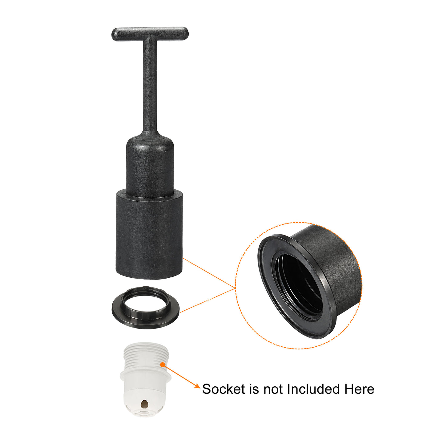 Harfington E14 Socket Ring Removal Tool T Type with Lamp Shade Socket Rings for Medium Base, Light Replacing Accessories, Black 3 Set