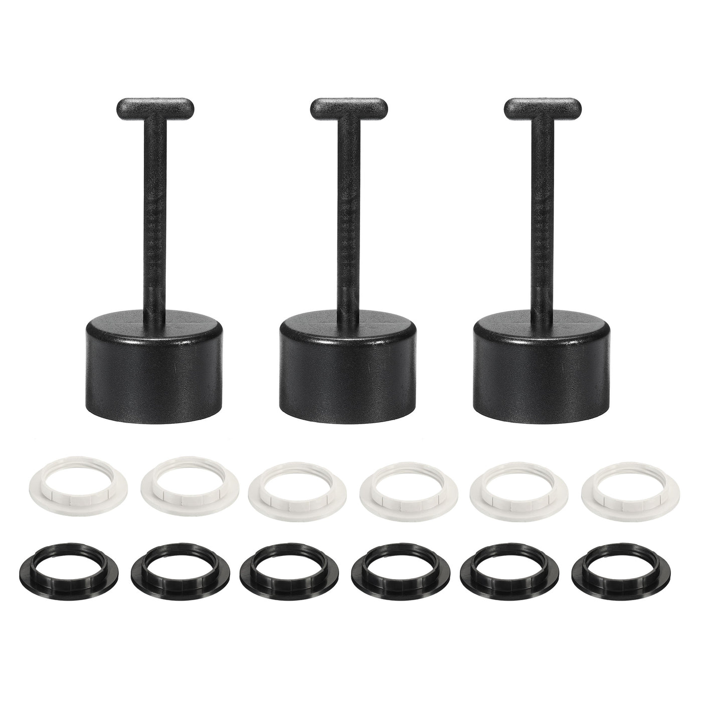 Harfington E26/E27 Socket Ring Removal Tool T Type with Lamp Shade Socket Rings for Medium Base, Light Replacing Accessories, Black 3 Set