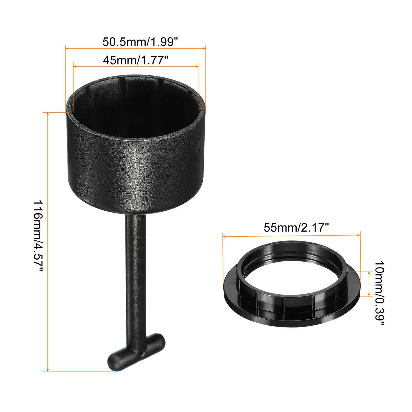 Harfington E26/E27 Socket Ring Removal Tool 12 Teeth Style with Lamp Shade Socket Rings for Medium Base, Light Replacing Accessories, Black Pack of 5