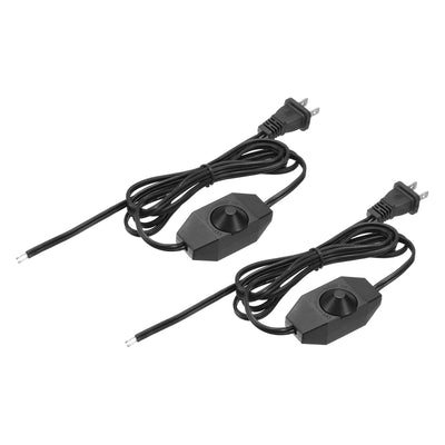 Harfington Lamp Power Cord US Plug Stripped Ends Light Cable Wire with Rotary Dimmer Switch, 5.9ft Extension Replacement for Wiring Repairing, Black Pack of 2