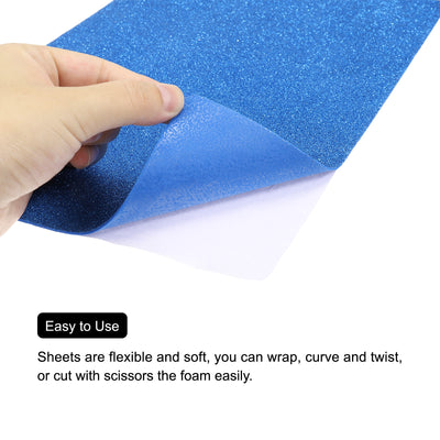 Harfington Glitter EVA Foam Sheets Blue Self-Adhesive Back 11.8x7.8 Inch 2mm Pack of 2