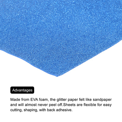 Harfington Glitter EVA Foam Sheets Blue Self-Adhesive Back 11.8x7.8 Inch 2mm Pack of 2