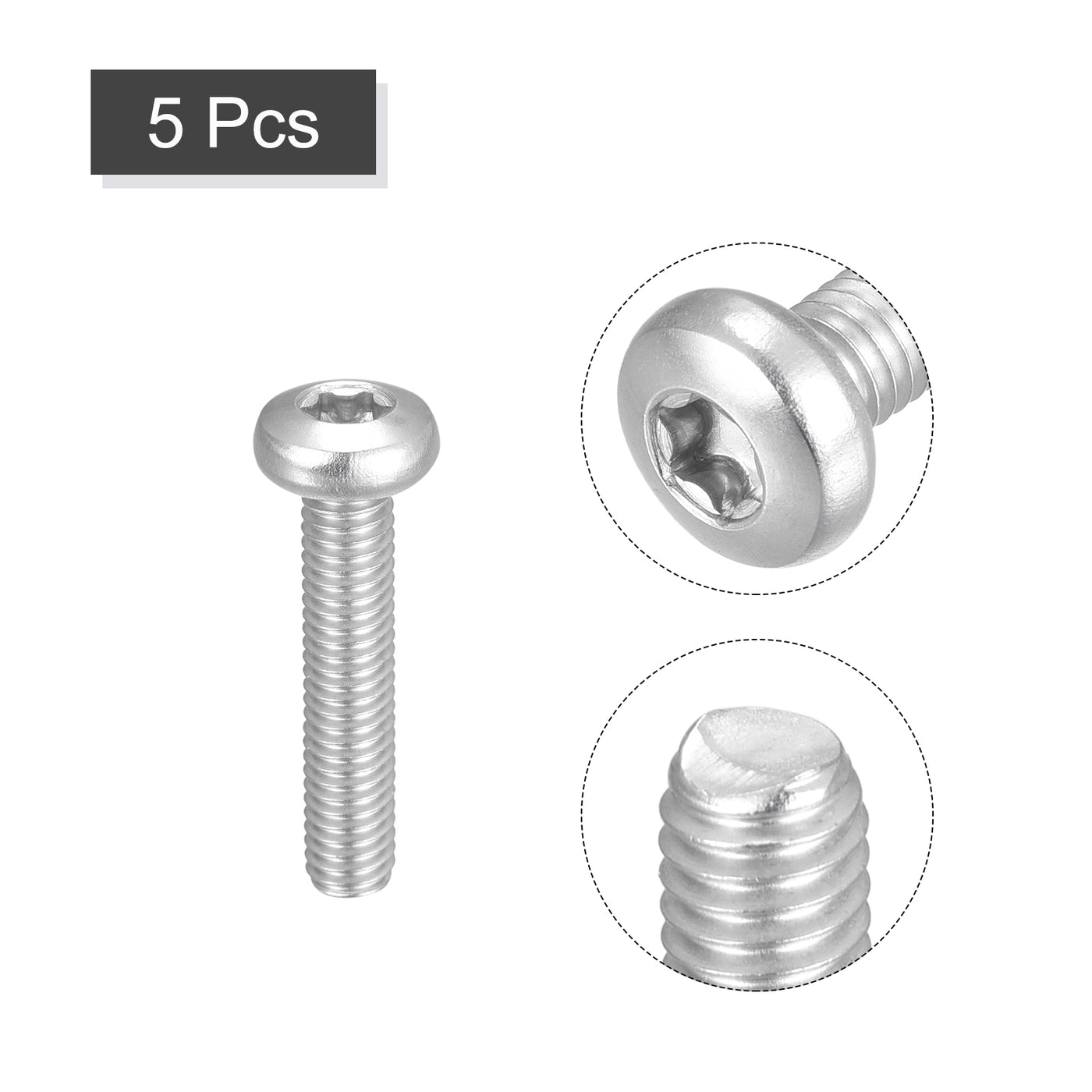uxcell Uxcell M6x30mm Torx Security Machine Screws, 5pcs 316 Stainless Steel Pan Head Screw