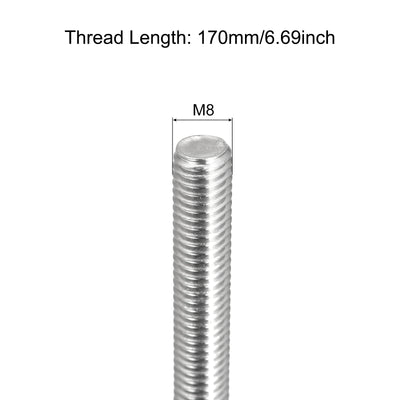 Harfington Fully Threaded Rod M8 x 170mm 1.25mm Pitch 304 Stainless Steel Right Hand 8Pcs