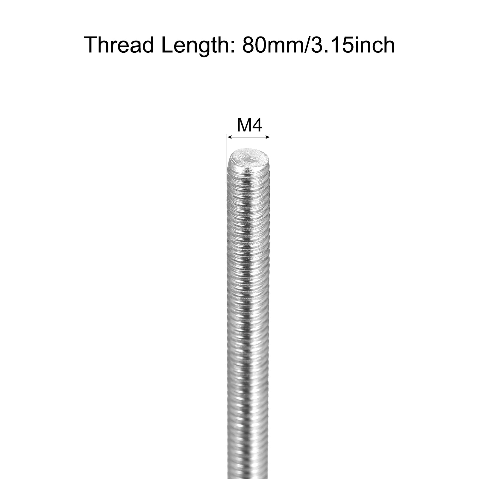 Threaded Rod In R4 Fully Threaded Rod M4 x 80mm 0.7mm Pitch 304 Stainless Steel Right Hand ...