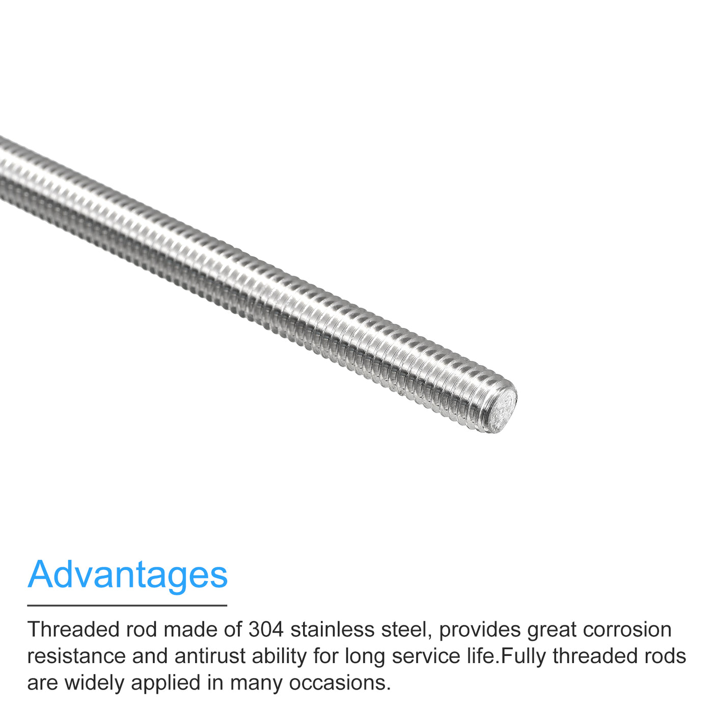 Harfington Fully Threaded Rod M6 x 300mm 1mm Pitch 304 Stainless Steel Right Hand