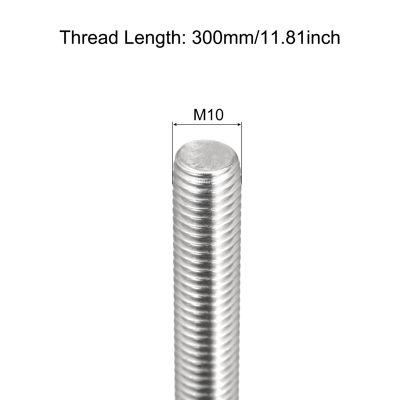 Fully Threaded Rod M10 x 300mm 1.5mm Pitch 304 Stainless Steel Right ...