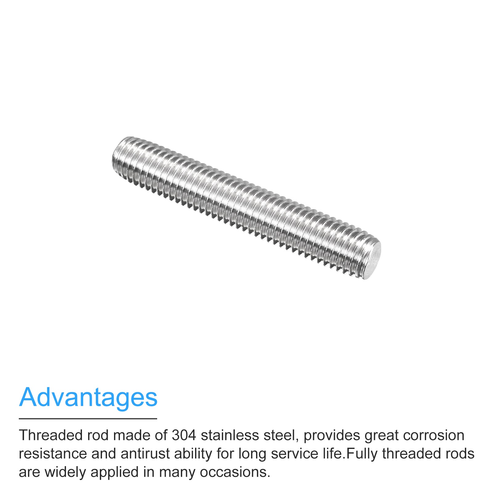 Fully Threaded Rod M14x80mm 2mm Pitch 304 Stainless Steel Right Hand ...