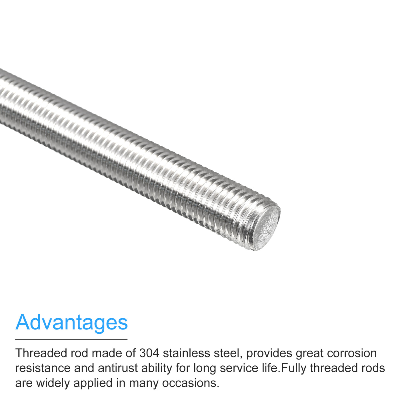 Harfington Fully Threaded Rod M16x90mm 2mm Pitch 304 Stainless Steel Right Hand 5Pcs