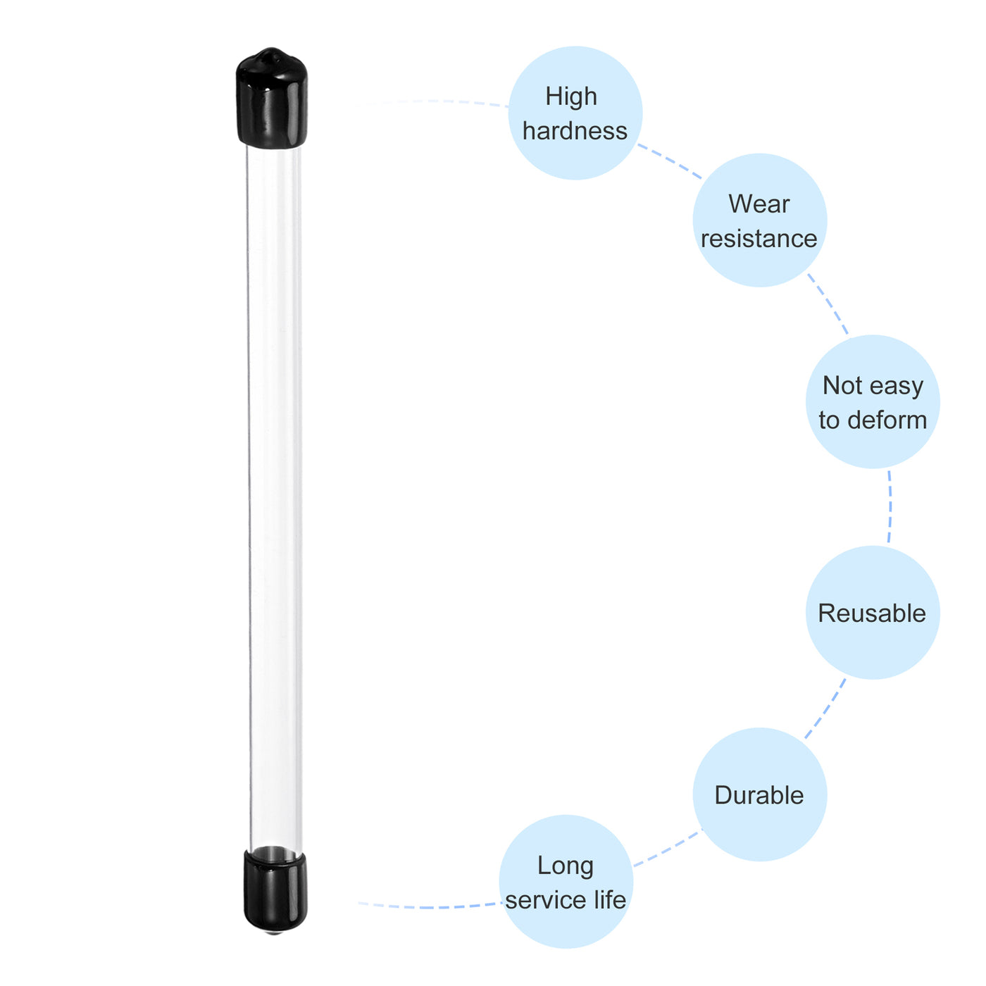 Harfington Clear Rigid Tube Round Plastic Tubing with Black Rubber Caps Polycarbonate Water Pipe, 305mm/ 12 Inch Length, 9mmx10mm/0.35"x0.4", 2 Set