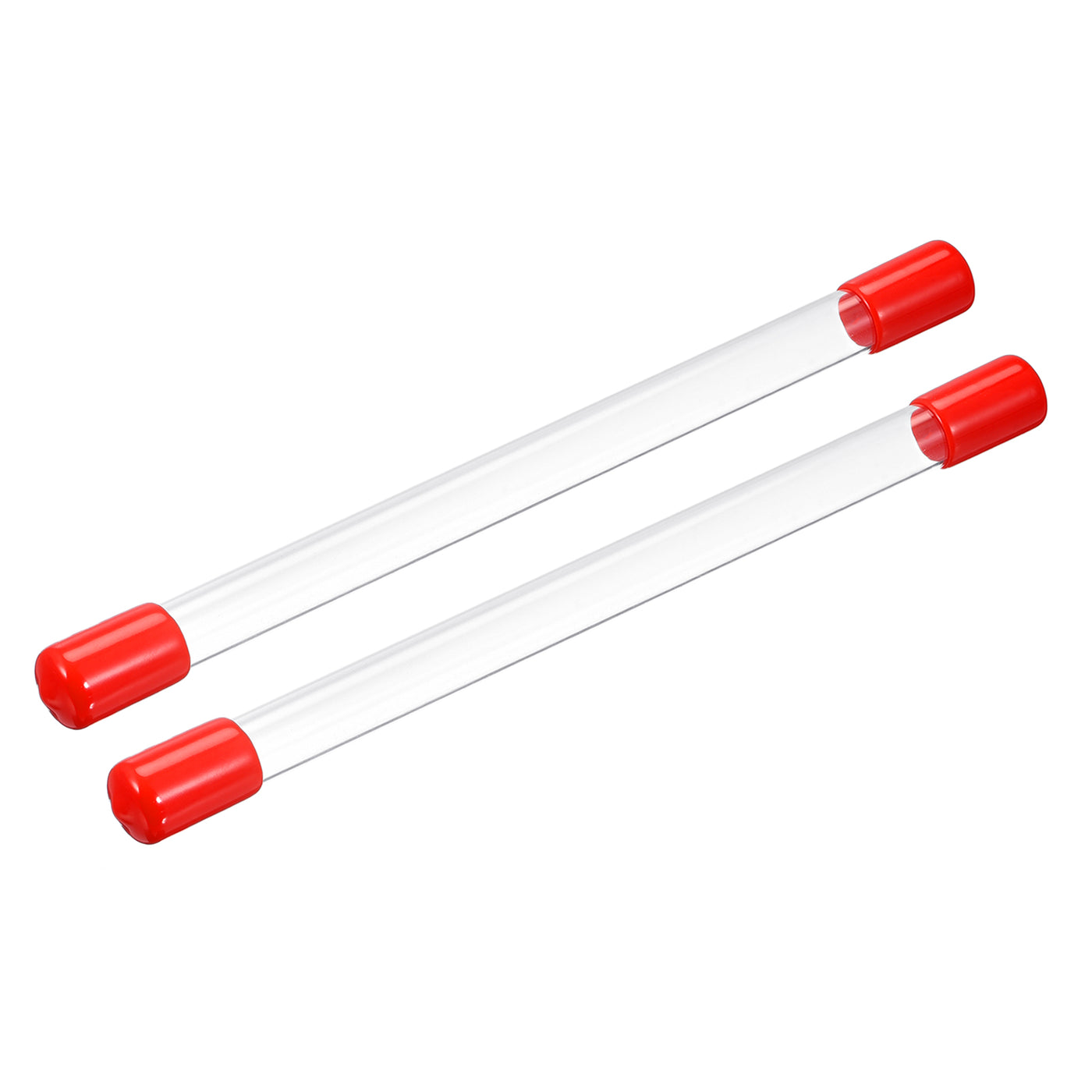 Harfington Clear Rigid Tube Round Plastic Tubing with Red Rubber Caps Polycarbonate Water Pipe, 305mm/ 12 Inch Length, 10mmx12mm/0.4"x0.47", 2 Set