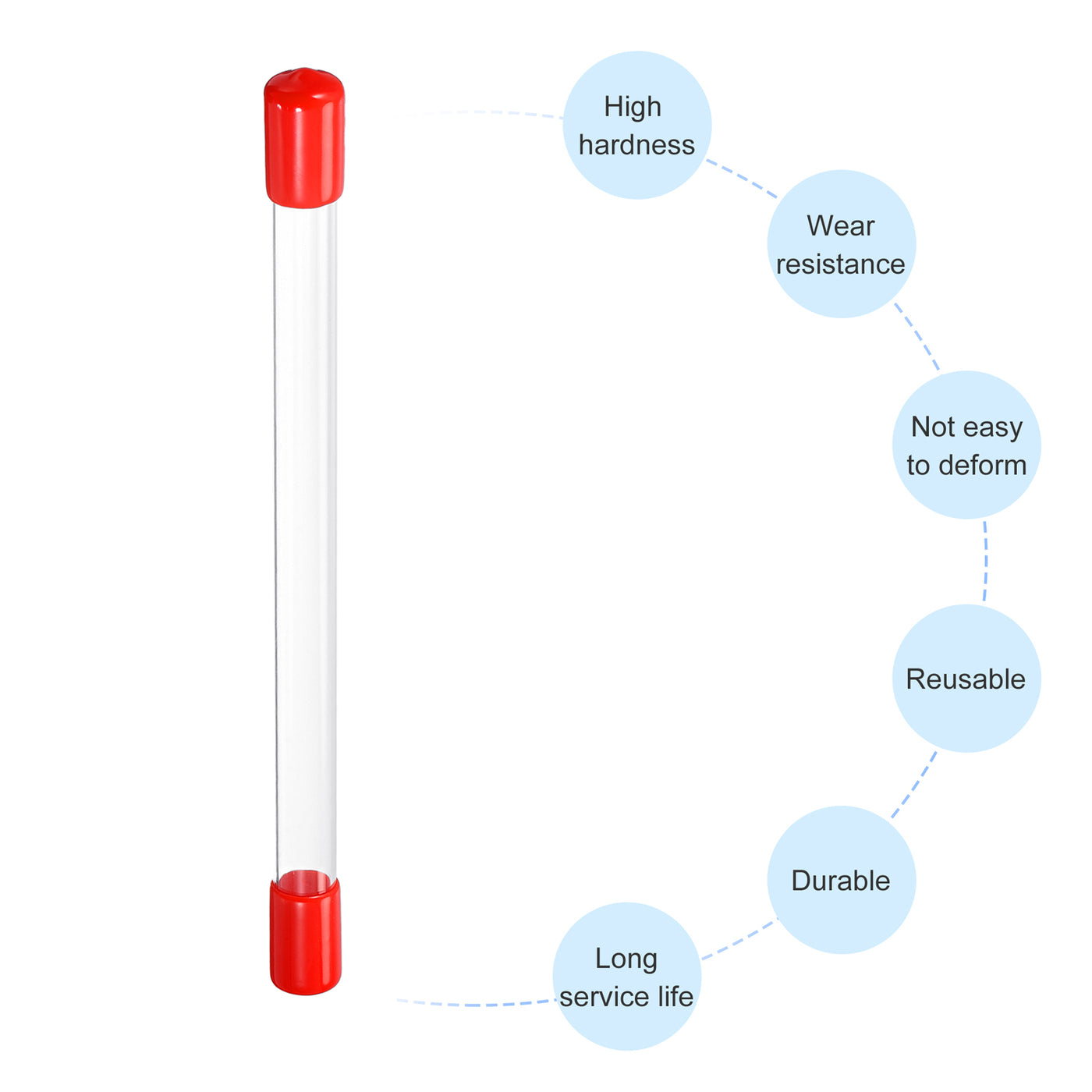 Harfington Clear Rigid Tube Round Plastic Tubing with Red Rubber Caps Polycarbonate Water Pipe, 305mm/ 12 Inch Length, 11mmx12mm/0.43"x0.47", 1 Set