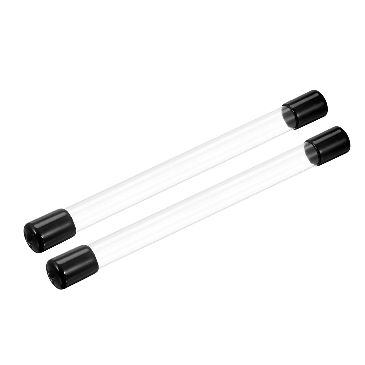 Harfington Clear Rigid Tube Round Plastic Tubing with Black Rubber Caps Polycarbonate Water Pipe, 305mm/ 12 Inch Length, 14mmx15mm/0.55"x0.6", 2 Set
