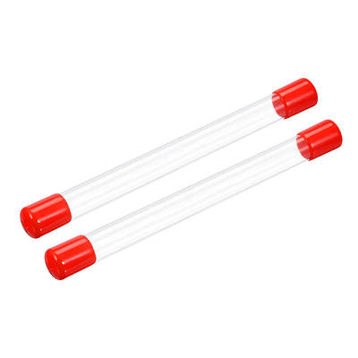 Harfington Clear Rigid Tube Round Plastic Tubing with Red Rubber Caps Polycarbonate Water Pipe, 305mm/ 12 Inch Length, 15mmx16mm/0.6"x0.63", 2 Set