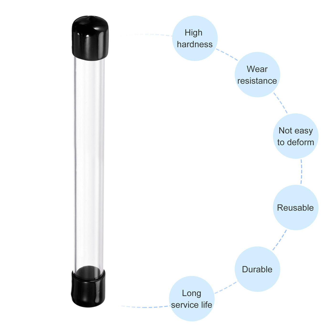 Harfington Clear Rigid Tube Round Plastic Tubing with Black Rubber Caps Polycarbonate Water Pipe, 305mm/ 12 Inch Length, 16mmx20mm/0.63"x0.8", 1 Set