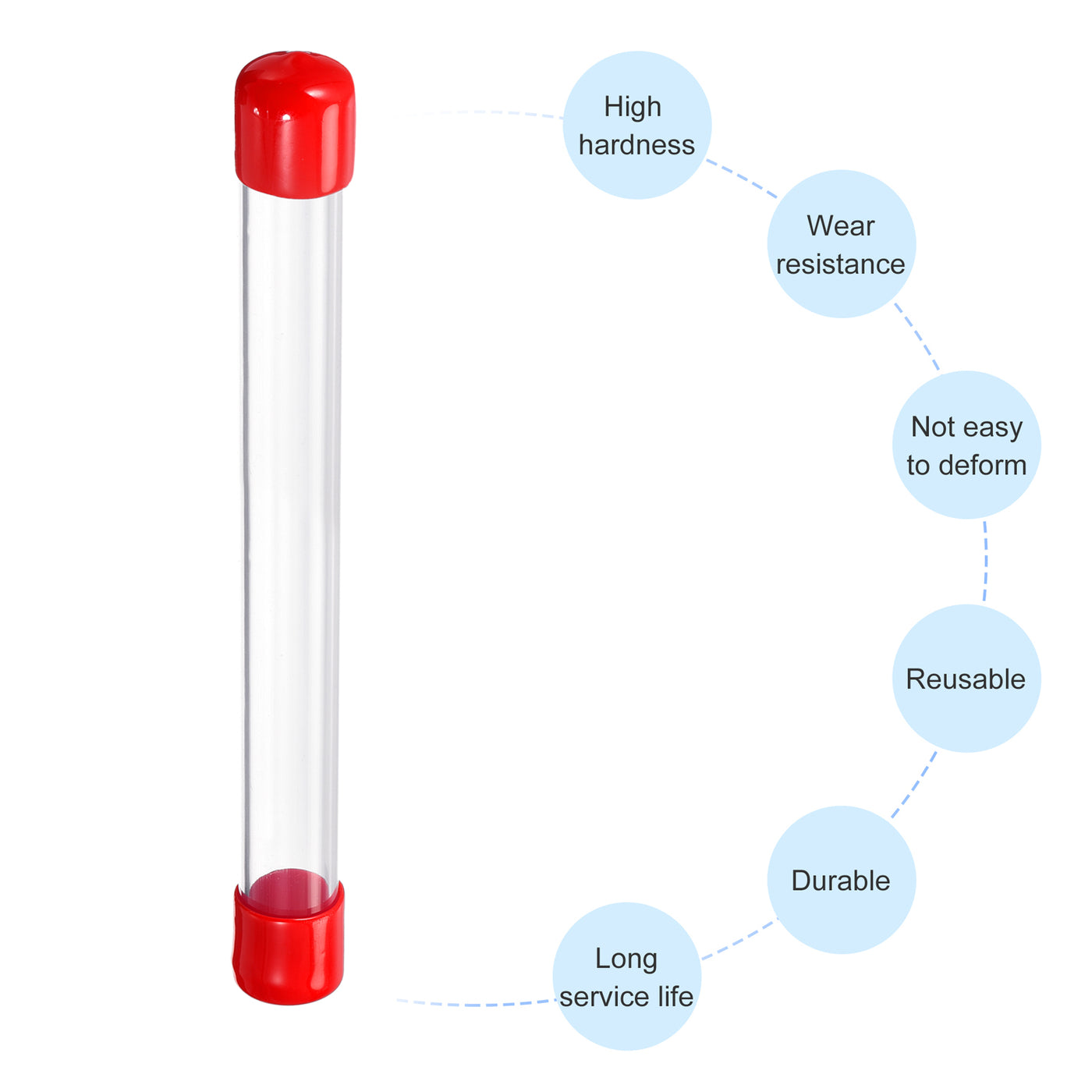 Harfington Clear Rigid Tube Round Plastic Tubing with Red Rubber Caps Polycarbonate Water Pipe, 305mm/ 12 Inch Length, 17mmx20mm/0.67"x0.8", 1 Set
