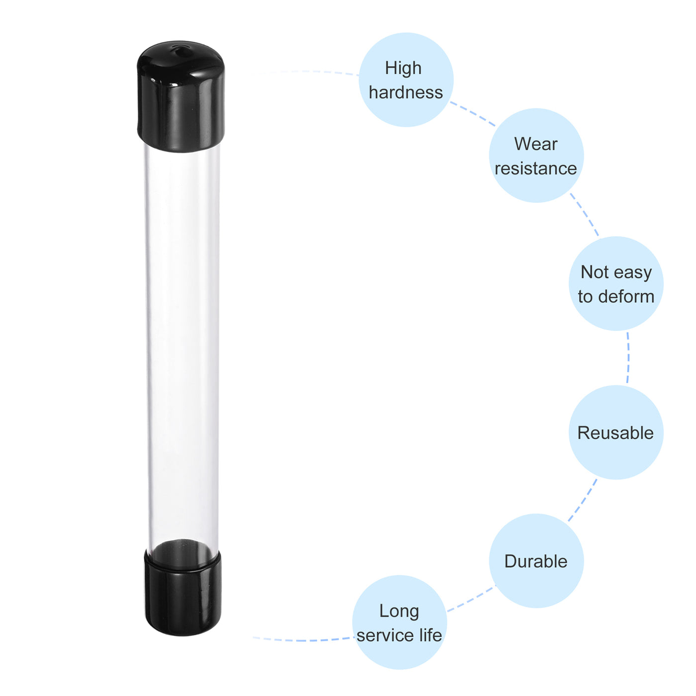 Harfington Clear Rigid Tube Round Plastic Tubing with Black Rubber Caps Polycarbonate Water Pipe, 305mm/ 12 Inch Length, 21mmx25mm/0.83"x1", 1 Set