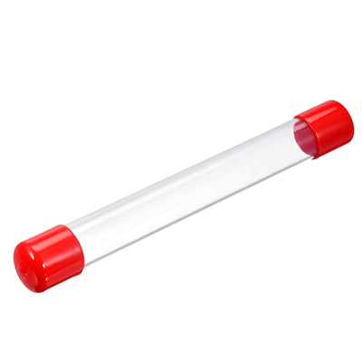 Harfington Clear Rigid Tube Round Plastic Tubing with Red Rubber Caps Polycarbonate Water Pipe, 305mm/ 12 Inch Length, 21mmx25mm/0.83"x1", 1 Set