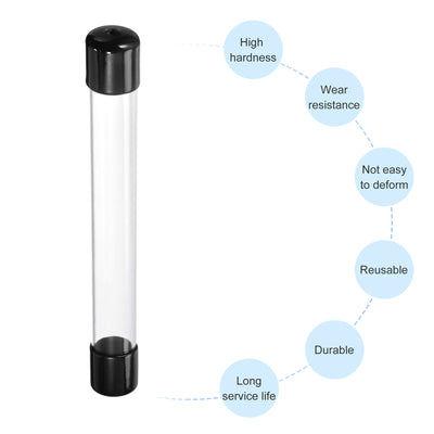Harfington Clear Rigid Tube Round Plastic Tubing with Black Rubber Caps Polycarbonate Water Pipe, 305mm/ 12 Inch Length, 22mmx25mm/0.87"x1", 1 Set