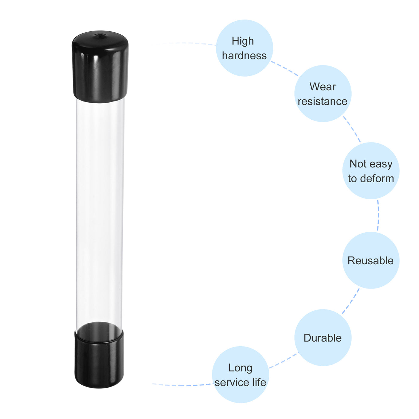 Harfington Clear Rigid Tube Round Plastic Tubing with Black Rubber Caps Polycarbonate Water Pipe, 305mm/ 12 Inch Length, 26mmx28mm/1.02"x1.1", 1 Set
