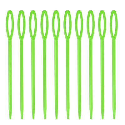 Harfington 100pcs Plastic Sewing Needles, 9cm Large Eye Blunt Learning Needles, Green