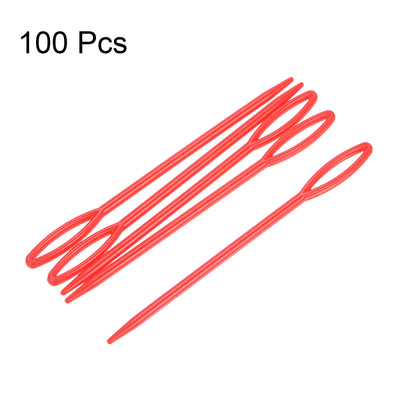 Harfington 100pcs Plastic Sewing Needles, 9cm Large Eye Blunt Learning Needles, Red
