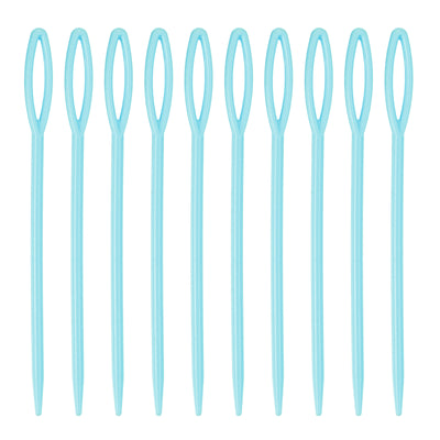 Harfington 100pcs Plastic Sewing Needles, 9cm Large Eye Blunt Learning Needles, Blue