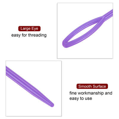 Harfington 100pcs Plastic Sewing Needles, 9cm Large Eye Blunt Learning Needles, Purple