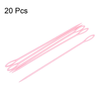 Harfington 20pcs Plastic Sewing Needles, 15cm Large Eye Blunt Learning Needles, Pink
